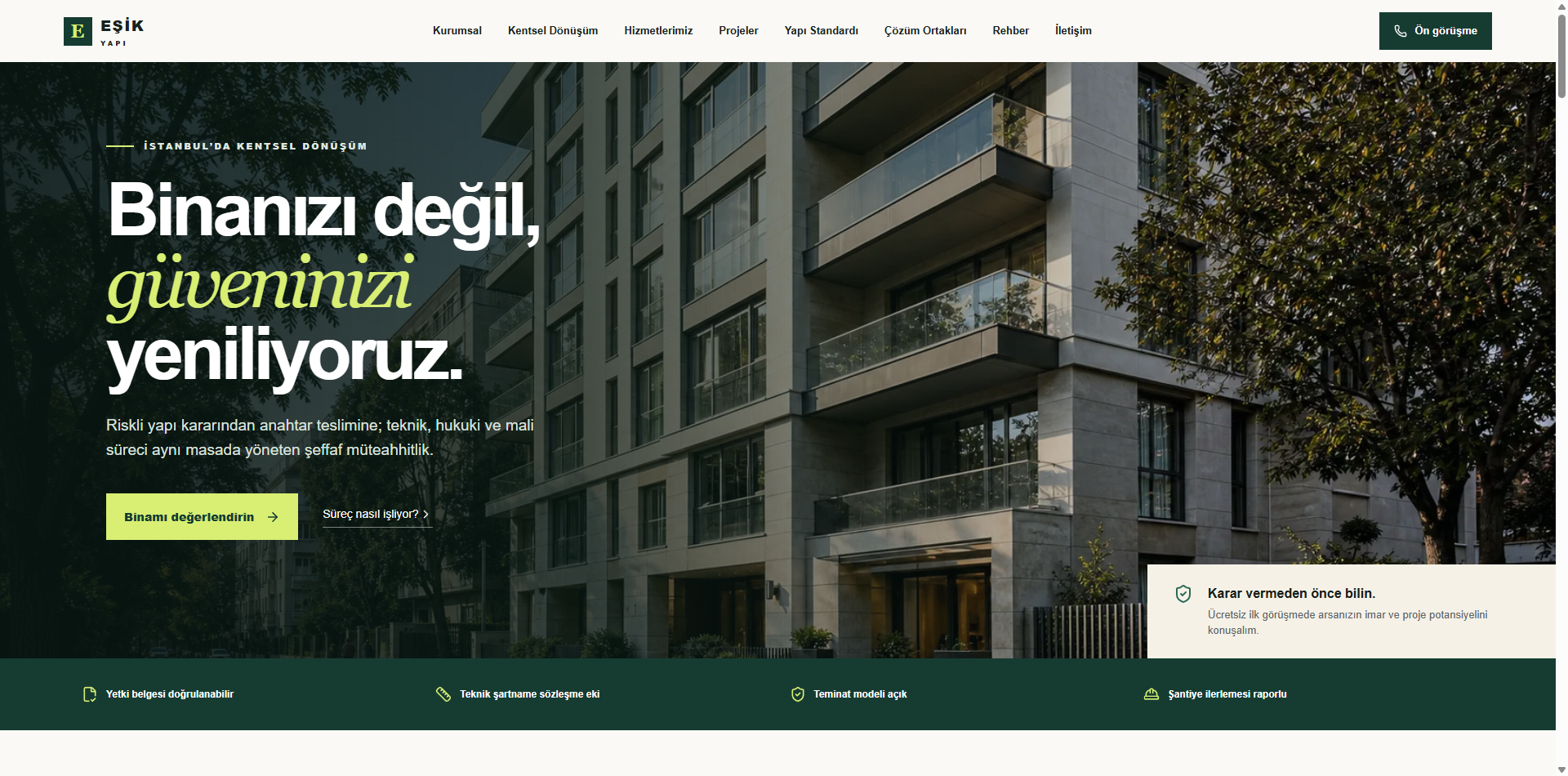 Eşik Yapı kentsel dönüşüm web sitesi önizlemesi